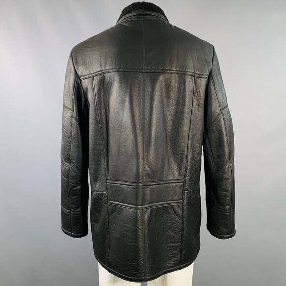KNIGHT OF NEW ZEALAND Size L Black Lambskin Leather Zip Buttons Coat - Picture 4 of 8